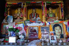 16 Rongbuk Monastery Altar In Lower Side Chapel Has Statues Of Avalokiteshvara Chenrezig, Amitabha, and Padmasambhava Guru Rinpoche.jpg